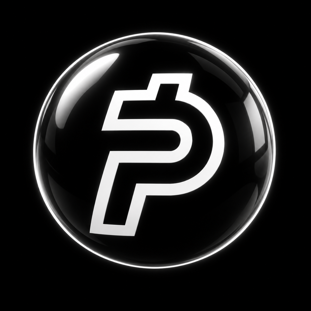 Glossy black PAIDBALL with the white PAID symbol